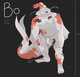 5_fingers anthro balls belly big_balls big_penis chart feet fin fingers foreskin genitals height_chart male markings measurements nipples pecs penis slouching solo spots spotted_body standing tail vein whiskers white_body yellow_eyes fructosed bo_(fructosed) amur_carp aquatic carp cyprinid cypriniform fish koi typical_carp 2024 absurd_res hi_res