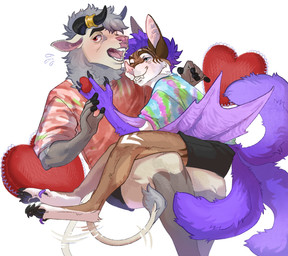 anthro duo heart_symbol holidays hug love male male/male ryan1111_(artist) valentine's_day bat bovid bovine cattle mammal hi_res