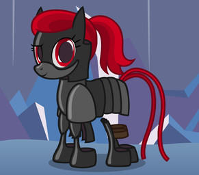 armor eyebrows female floating hair levitating looking_at_viewer raised_eyebrow red_eyes red_hair solo badumsquish hasbro my_little_pony animate_inanimate living_armor hi_res