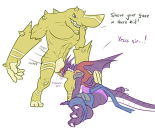 anthro aroused big_bulge big_tail blush bulge bulge_nuzzling bulge_on_face claws clothed clothing crotchless_chaps detailed_bulge duo erection face_fucking gloves grin grinning_at_partner hand_on_back hands_on_ground handwear humping irrumatio kneeling leaning leaning_forward leggings legwear looming looming_over male male/male muscular nuzzling oral panties paws penile penis_in_mouth revealing_outfit seductive sex skimpy sleeves smile speedo spread_legs spreading submissive submissive_male swimwear tail tenting thrust_lines thrusting tight_bulges tight_clothing tight_underwear toothy_grin underwear wings conditional_dnp samagthrav2 bandai_namco digimon paul_arresterdramon_(samagthrav2) arresterdramon digimon_(species) gigasmon absurd_res hi_res
