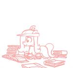 book clothing earth_pony emerald_jewel_(colt_quest) equid equine fan_character feathers female feral ficficponyfic hasbro hat headgear headwear horse mammal monochrome my_little_pony pink_and_white pony solo young young_female young_feral
