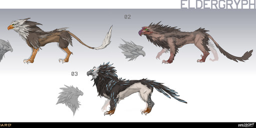 2_toes 3_toes ambiguous_feral ambiguous_gender beak beak_closed black_beak black_body black_claws black_feathers black_sclera black_tail black_tail_feathers blue_eyes blue_markings brown_beak brown_body brown_feathers brown_tail brown_tail_feathers claws company_name facial_markings feather_markings feathers feet feral gradient_background green_eyes grey_body grey_claws grey_eyes grey_feathers grey_markings group head_markings light long_tail markings mouth_closed multicolored_body multicolored_feathers neck_tuft nude nude_ambiguous number orange_beak pupils quadruped raised_foot red_markings side_view simple_background slit_pupils standing tail tail_markings tail_tuft text toe_claws toes trio tuft white_body white_claws white_feathers white_tail white_tail_tuft nicholas_patrick_kelana highguard_(game) avian bird eldergryph 2026 absurd_res colored concept_art digital_drawing_(artwork) digital_media_(artwork) english_description english_text hi_res lighting official_art shaded