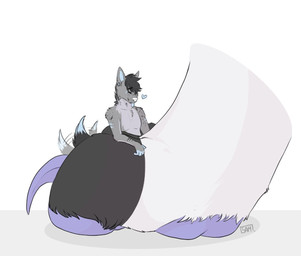anthro caressing claws duo feet foot_focus fur happy macro male male/male micro nude pawpads paws simple_background size_difference smile toes tongue samuelwolfo nathan_(qent) samuel_(samuelwolfo) canid canine canis mammal wolf 2021 digital_media_(artwork)