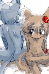 anthro blush brown_eyes duo genitals male nude penis young ctog felid mammal colored_sketch sketch