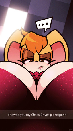 anthro big_breasts breasts brown_eyelids ceiling ceiling_lamp checkered_ceiling cleavage clothed clothing dress ellipsis eyelashes female frowning_at_viewer fur hair huge_breasts lamp lips lipstick looking_at_viewer looking_down looking_down_at_viewer low-angle_view makeup narrowed_eyes orange_hair pink_inner_ear red_clothing red_dress solo speech_bubble text thick_lips white_body white_face white_fur worm's-eye_view yellow_body yellow_fur legendofnerd please_respond sega snapchat sonic_the_hedgehog_(series) vanilla_the_rabbit lagomorph leporid mammal rabbit 2026 english_text hi_res meme watermark