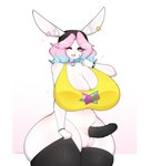 5_fingers anthro backwards_baseball_cap backwards_hat balls baseball_cap bell bell_collar big_breasts black_baseball_cap black_clothing black_legwear black_thigh_highs blue_eyes blue_hair bottomless bottomless_anthro bottomless_gynomorph bottomless_intersex breasts cleavage clothed clothing cock_sock collar fingers footwear furgonomic_baseball_cap furgonomic_hat furgonomic_headwear furgonomics genitals gynomorph hair hat headgear headwear huge_breasts inner_ear_fluff intersex jingle_bell jingle_bell_collar legwear long_ears multicolored_eyes multicolored_hair one_eye_closed open_mouth open_smile penis penis_clothing pink_eyes pink_hair smile socks solo sparkles thick_thighs thigh_highs topwear tuft two_tone_eyes two_tone_hair wink yellow_clothing yellow_topwear qweeks pb_(theycallhimcake) lagomorph leporid mallkin mammal rabbit 2024 digital_drawing_(artwork) digital_media_(artwork) english_description hi_res busty_boy_(lore) male_(lore)