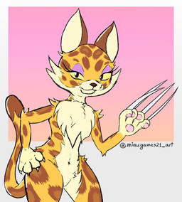 anthro claws countershading female fur simple_background smile solo white_body miaugames21 urefunest kirby_(series) kirby_and_the_forgotten_land nintendo clawroline felid leopard mammal pantherine hi_res