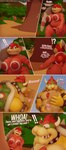 anthro armor big_butt big_penis body_hair breasts butt chest_hair chest_tuft dialogue duo female genitals humanoid_genitalia humanoid_penis male male/female masturbation penis text tuft moorsheadfalling mario_bros nintendo bowser pom_pom_(mario) koopa scalie 3d_(artwork) absurd_res comic digital_media_(artwork) english_text hi_res