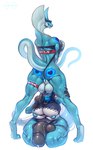 balls big_balls big_breasts big_butt big_penis blue_body blue_eyes bodily_fluids breasts butt clothed clothing cum duo facial_markings fellatio female genital_fluids genitals glowing glowing_markings head_markings heart_symbol herm holding_leg huge_balls huge_breasts huge_penis intersex intersex/female intersex/intersex looking_at_viewer markings multicolored_body muscular muscular_female nipples oral partially_clothed penile penis pink_nipples precum pussy rear_view sex simple_background smile standing tail text thigh_strap white_body kalivero argo_(kalivero) cobra reptile scalie snake english_text full-length_portrait hi_res portrait