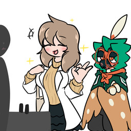 4_fingers ambiguous_gender ambiguous_human anthro blush bodily_fluids breasts crossed_arms duo_focus eyes_closed female female_human female_on_anthro fingers gesture group hand_gesture human_on_anthro interspecies kiss_mark lidded_eyes lipstick_on_beak lipstick_on_face male male/female male_anthro male_on_human ok_sign pokephilia red_eyes sweat sweatdrop trio winged_arms wings kangwolf nintendo pokemon avian decidueye generation_7_pokemon human mammal pokemon_(species) 1:1 2023 colored hi_res