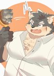 anthro blush brush brushing brushing_fur clothing dress_shirt eyebrows fur hairbrush male musclegut muscular pecs scar shedding shirt solo thick_eyebrows topwear amidasuke lifewonders tokyo_afterschool_summoners moritaka_(tas) canid canine canis domestic_dog mammal absurd_res hi_res