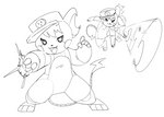 clothing gesture hand_gesture hat headgear headwear machine pointing pointing_at_viewer pointing_up robotic solo durg_(artist) nintendo pokemon fan_character mili_raichu generation_1_pokemon pokemon_(species) raichu robot monochrome