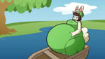 anthro anthro_pred bedroom_eyes belly belly_on_ground big_belly bodily_fluids breasts burping clothing duo endosoma female female_pred fur green_clothing human_prey lake narrowed_eyes rumbling_stomach safe_vore seductive sleeping sleeping_in_partner soft_vore stomach_acid thick_thighs vore white_body white_fur willing_prey the_hookaloof savannah_o'hare unnamed_character human lagomorph leporid mammal rabbit 16:9 animated hi_res long_playtime sound webm widescreen