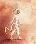 amber_eyes anthro biped black_sclera chest_tuft feet female fur hair karol_pawlinski lemur mammal nude prehensile_feet primate sifaka silky_sifaka sketch solo standing strepsirrhine tail toes tuft walking white_body white_fur white_hair