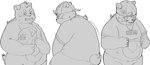 anthro belly blush clothing hat headgear headwear kemono male overweight overweight_anthro overweight_male shirt simple_background sitting solo topwear white_background moujya lifewonders tokyo_afterschool_summoners alp_(tas) bear giant_panda mammal 2020 hi_res monochrome