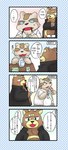 anthro anthrofied band-aid bandage black_nose brown_body brown_fur clothing duo eating food fur kemono necktie overweight shirt text topwear bake_gosut nintendo pokemon fan_character generation_2_pokemon generation_3_pokemon linoone pokemon_(species) ursaring 2012 comic hi_res japanese_text translation_request