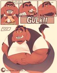 anthro beard belly belly_grab burger burping eating facial_hair food hairy horn hungry macro male messy micro multiple_piercings obese open_mouth overweight piercing red_body size_difference smelly tail thick_thighs tusks vore that_j bear demon giant_panda mammal absurd_res hi_res