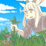 angry anthro blue_sky clothed clothing cloud duo female grass grass_field kemono male micro plant size_difference sky ekaki510 bovid caprine goat mammal mouse murid murine rodent 1:1