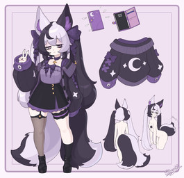 2_tails :< accessory alternative_fashion anthro asymmetrical_footwear asymmetrical_legwear black_body black_fur black_hair blouse boots border bottomwear bow_ribbon bow_tie cellphone choker clothed clothing colored_nails crescent_moon dipstick_tail electronics emanata female footwear fur garter_straps gesture goth gothic_lolita hair hair_accessory hair_bow hair_ribbon half-closed_eyes hand_gesture inner_ear_fluff j-fashion jewelry legband legwear lolita_(fashion) long_hair looking_back markings mismatched_socks moon multi_tail multicolored_hair nails narrowed_eyes necklace nipple_tape nude oversized_clothing pale_skin pasties phone phone_case pigtails purple_body purple_eyes purple_fur purple_nails ribbons shoes skirt smartphone socks solo standing stockings sweater tail tail_markings tail_motion tailwag tape thigh_highs topwear tuft two_tone_hair v_sign white_body white_border white_fur white_hair skecchiart mooni_(skecchiart) animal_humanoid canid canid_humanoid canine canine_humanoid fox_humanoid humanoid mammal mammal_humanoid 2025 hi_res model_sheet signature