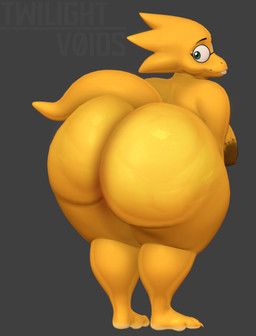 anthro areola big_areola big_breasts big_butt breasts butt cartoon_eyes cellulite eyewear feet female glasses green_eyes huge_butt huge_thighs looking_at_viewer looking_back nude overweight overweight_anthro overweight_female raised_tail simple_background smile solo splotchy_nipples tail thick_thighs two_tone_feet wearing_glasses yellow_body twilightv0ids twilightv0ids_(modeler) undertale undertale_(series) alphys lizard reptile scalie 3d_(artwork) blender_(artwork) digital_media_(artwork) watermark