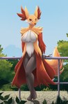 anthro black_body black_fur breasts female fur inner_ear_fluff red_body red_fur solo stick tuft white_body white_fur yellow_body yellow_fur halu nintendo pokemon canid canine delphox generation_6_pokemon mammal pokemon_(species) hi_res shaded