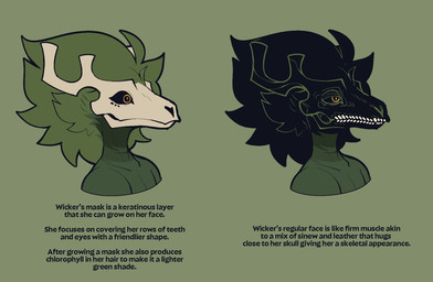 black_body black_hair bone bone_mask dark_body green_body green_hair green_horn hair horn mask skull skull_head skull_mask text white_horn yellow_eyes conditional_dnp welwraith scraper_city wicker_(welwraith) deer mammal 2026 bust_portrait digital_drawing_(artwork) digital_media_(artwork) english_text hi_res portrait female_(lore)
