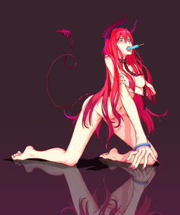 blush breasts collar collar_only colored_nails female food food_fetish green_eyes hair horn long_hair nails navel nipples not_furry nude open_mouth pink_nails popsicle red_hair simple_background solo spade_tail spiked_collar spikes suggestive suggestive_food tail tongue tongue_out q9q demon demon_humanoid humanoid 2015 absurd_res hi_res