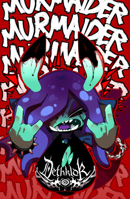 anthro big_breasts blue_body bracelet breasts chain cleavage cleavage_cutout clothed clothing cutout eyes_closed fangs female hair hair_over_eye jewelry purple_tongue red_background sharp_teeth shirt simple_background solo spiked_bracelet spikes split_form teeth text text_on_clothing text_on_shirt text_on_topwear tongue topwear torn_clothing torn_shirt torn_topwear goatboydraws bloons_tower_defense dethklok ninja_kiwi mermonkey_(bloons) aquatic haplorhine mammal merfolk monkey primate english_text hi_res