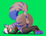 anthro anus ass_up back_tuft backsack balls big_butt black_body black_fur blue_anus blue_body blue_fur blue_penis butt cheek_tuft chest_tuft erection facial_markings facial_tuft fur genitals green_background grey_body grey_fur hair hair_over_eye head_markings highlights_(coloring) humanoid_genitalia humanoid_penis inner_ear_fluff kneeling looking_at_viewer looking_back lying male markings multicolored_body multicolored_fur nude on_front on_ground one_eye_obstructed pawpads penis penis_tuck presenting presenting_anus presenting_balls presenting_hindquarters presenting_penis purple_body purple_fur purple_hair purple_pawpads raised_tail simple_background smile solo striped_body striped_fur striped_markings striped_tail stripes tail tail_anus tail_markings teeth thick_thighs tuft white_body white_fur white_hair yellow_eyes kureto hyena mammal striped_hyena digital_media_(artwork) hi_res