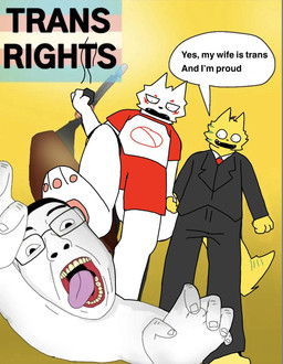 5_fingers anthro black_bottomwear black_clothing black_hair black_nose black_pants bottomwear clothing dialogue eyewear fingers fur glass glasses green_body green_fur green_stripes group hair hand_holding humor kick lgbt_pride male open_mouth pants pawpads pink_pawpads pride_colors red_body red_bottomwear red_clothing red_fur red_shirt red_shorts red_topwear shirt shorts speech_bubble stripes suit teeth_showing text tongue tongue_out topwear transgender_pride_colors trio violence wearing_glasses white_body white_clothing white_fur white_shirt white_topwear yellow_body yellow_fur novafluffy third-party_edit mau_makan_apa chudjak erika_(mau_makan_apa) jamal_(mau_makan_apa) canid canine canis fox human mammal wolf 2026 digital_drawing_(artwork) digital_media_(artwork) english_text hi_res meme trans_(lore) trans_woman_(lore)