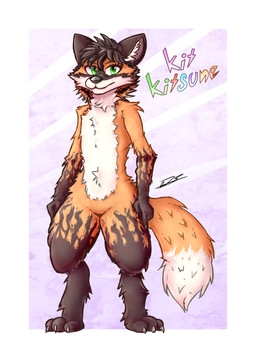 ambiguous_gender anthro brown_body brown_fur chest_tuft claws fur fur_markings fur_tuft green_eyes hair looking_at_viewer markings orange_body orange_fur simple_background smile solo tail tail_tuft text toe_claws tuft white_body white_fur sulky326 kit_kitsune_(kitkitsune42) canid canine fox mammal absurd_res digital_media_(artwork) full-length_portrait hi_res portrait signature