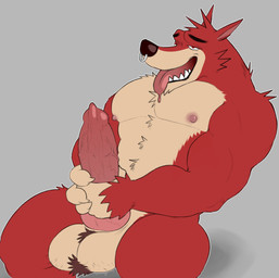 animal_genitalia animal_penis anthro ball_tuft balls big_balls big_muscles big_pecs big_penis body_hair brown_hair canine_genitalia canine_penis chest_tuft erection eyebrows facial_piercing fur genitals hair hairy_balls huge_pecs jewelry knot looking_pleasured male masturbation muscular muscular_anthro muscular_male nipples nose_piercing nose_ring nude pecs penile penile_masturbation penis piercing pubes red_body red_eyes red_fur ring_piercing sharp_teeth solo tan_body tan_fur teeth tongue tongue_out tuft vein veiny_penis fleshformomo atlus go!_go!_hypergrind sega decker canid canine canis mammal wolf digital_media_(artwork) hi_res