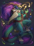 anthro antlers blue_body green_body hair horn magic magic_user male mask multicolored_body purple_hair solo two_tone_body deriaz lizard reptile scalie 3:4 hi_res