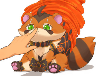 boop bracelet brown_body brown_fur cheek_tuft chest_tuft collar disembodied_hand duo facial_tuft feral feral_focus fur fur_tuft green_eyes head_tuft jewelry looking_at_another markings multicolored_body multicolored_fur paws quadruped raccoon_tail round_ears simple_background sitting solo_focus striped_markings striped_tail stripes tail tail_markings tan_body tan_fur three-quarter_view tuft two_tone_body two_tone_fur white_background chikuwaburo yu-gi-oh! majespecter_raccoon duel_monster human mammal procyonid raccoon 2025 4:3 absurd_res digital_drawing_(artwork) digital_media_(artwork) hi_res shaded soft_shading