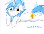 blue_hair bored facial_hair feral hair hooves horn male solo the1king hasbro my_little_pony mythology fan_character equid equine mammal mythological_creature mythological_equine unicorn hi_res traditional_media_(artwork)