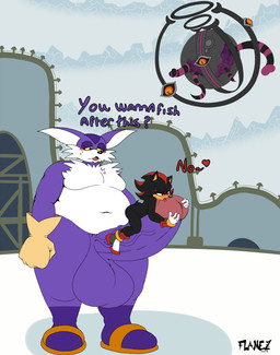 anthro balls big_balls big_penis blush blush_lines bodily_fluids dialogue duo genitals heart_symbol huge_balls huge_penis hyper hyper_balls hyper_genitalia hyper_penis imminent_sex larger_male licking_tip male male/male moobs overweight overweight_male penis penis_bigger_than_body size_difference smaller_male sweat sweatdrop text thick_thighs white_void flamez sega sonic_the_hedgehog_(series) sonic_x_shadow_generations big_the_cat shadow_the_hedgehog domestic_cat eulipotyphlan felid feline felis hedgehog mammal absurd_res hi_res