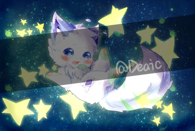 ambiguous_gender blue_eyes chibi cosmic_background feral kemono solo star deaic canid canine mammal 2018 distracting_watermark hi_res watermark