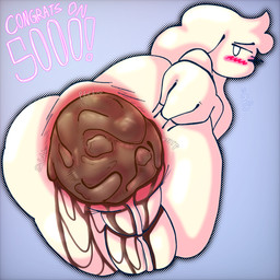 anal_fluids anthro anus blush bodily_fluids congratulations crowning_feces excessive_feces feces hyper hyper_feces looking_back male onomatopoeia pink_anus pooping simple_background solo sound_effects text white_body swirlspicysoup lagomorph leporid mammal rabbit 1:1 hi_res watermark