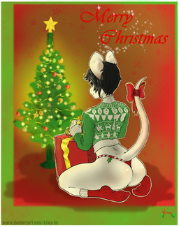 accessory bow_ribbon butt christmas_tree cloth clothed clothing furgonomics gift hair holidays holly_(plant) lights male plant ribbons simple_background solo star tail tail_accessory tail_bow tail_ribbon text tree kbiscuitcat christmas pizza_(kiwa_flowcat) mammal mouse murid murine rodent absurd_res digital_media_(artwork) hi_res