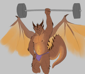 anthro barbell_piercing blue_eyes brown_body brown_horn bulge clothed clothing exercise front_view head_spikes horn looking_at_viewer male male_anthro membrane_(anatomy) membranous_wings mouth_closed muscular muscular_anthro muscular_male narrowed_eyes orange_body orange_wings piercing solo spiked_tail spikes spikes_(anatomy) standing tail topless weightlifting wings workout aduran mythology dragon mythological_creature mythological_scalie scalie absurd_res hi_res portrait three-quarter_portrait