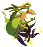 ambiguous_gender generation_3_pokemon green_body grovyle leaf leaf_tail multicolored_body nintendo pokemon pokemon_(species) red_body rienlen simple_background solo tail two_tone_body yellow_sclera