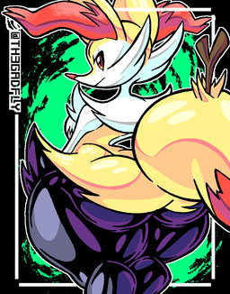 amber_eyes anthro big_butt black_body black_fur breasts butt female fluffy fluffy_tail fur huge_butt huge_thighs looking_at_viewer looking_back looking_back_at_viewer multicolored_body multicolored_fur nude nude_anthro nude_female rear_view red_body red_fur solo stick_in_tail tail thick_thighs white_body white_fur yellow_body yellow_fur th3gadfly nintendo pokemon braixen generation_6_pokemon pokemon_(species) 2026 hi_res