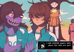 angry anthro clothed clothing dialogue doll female hair humor long_hair machine male parody profanity purple_body purple_eyes red_eyes text text_box bobamiruku deltarune kris_where_are_we netflix squid_game undertale_(series) guard_(squid_game) kris_(deltarune) susie_(deltarune) young-hee_(squid_game) dinosaur human humanoid mammal prehistoric_species reptile robot robot_humanoid scalie 2021 english_text meme