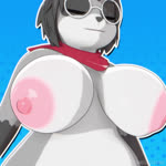 anthro areola big_areola big_breasts black_body black_fur black_hair black_nose blue_background blue_eyes blue_pupils bouncing_belly bouncing_breasts breasts clothing conductor_hat cosplay dotted_background female fur grey_body grey_fur hair hat headgear headwear huge_breasts looking_away looking_up nipples pattern_background pink_areola pink_inner_ear pink_nipples pupils purple_clothing purple_hat purple_headwear simple_background smile solo white_body white_fur omegaozone indigo_park maya_(omegaozone) rambley_raccoon mammal procyonid raccoon 1:1 2024 3d_(artwork) 3d_animation animated digital_media_(artwork) long_playtime sound webm