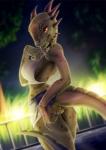 anthro bra breasts clothing clothing_pull female forked_tongue genitals looking_at_viewer looking_back non-mammal_breasts panties panty_pull pussy solo tongue tongue_out underwear underwear_pull anifansy microsoft the_elder_scrolls argonian scalie absurd_res hi_res smaller_version_at_source