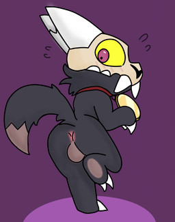 2_horns 2_toes anthro anus backsack balls biped black_body black_fur black_tail blush blush_lines blushing_at_viewer bodily_fluids bone broken_horn brown_balls brown_markings brown_pawpads brown_tail_tip butt claws collar collar_only collar_tag dipstick_tail fangs feet fingers flying_sweatdrops fur genitals hindpaw horn iris looking_at_viewer looking_back looking_back_at_viewer male male_anthro markings multicolored_body nude nude_anthro nude_male on_one_leg pawpads paws pink_anus pose pupils purple_background purple_eyes raised_tail rear_view red_collar semi-anthro sharp_teeth simple_background skull skull_head solo standing sweat sweatdrop tail tail_markings tan_body tan_head teeth three-quarter_view toes white_claws white_fingers white_horn white_toes wide_eyed yellow_sclera young young_anthro young_male duncanscocc third-party_edit disney the_owl_house king_clawthorne canid canid_demon canine canine_demon demon mammal titan_(the_owl_house) color_edit colored flat_colors full-length_portrait pinup portrait