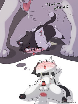 anal anal_masturbation anal_penetration balls big_dom_small_sub black_body black_fur black_nose blush blush_lines bodily_fluids cum_pool dildo dildo_in_ass dildo_insertion dominant drooling duo ejaculation eyewear fur genitals glasses heart_eyes heart_symbol imagining in_awe lifted_by_penis male male/male male_penetrated male_penetrating male_penetrating_male masturbation motion_lines multi_nipple multicolored_body multicolored_fur nipples object_in_ass penetration penis rectangular_glasses saliva sex sex_toy sex_toy_in_ass sex_toy_insertion shaking shivering size_difference solo tongue tongue_out toying_self transparent_dildo transparent_sex_toy two_tone_body two_tone_fur xanadu_corona reboot_(character) domestic_cat felid feline felis mammal 3:4 censored hi_res