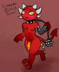 anthro chain fangs genitals horn male nipples not_furry penis red_body red_skin solo teeth yellow_penis yellow_sclera nenechucks geometry_dash extreme_demon demon