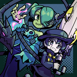 2_horns alternate_color ambiguous_gender black_body black_clothing black_dress black_eyes black_hair black_hat black_headwear blue_bottomwear blue_clothing blue_dress blue_skirt bottomwear clothing cosplay crossover_cosplay dotted_background dress dutch_angle female female_focus green_eyes green_hair grin grinning_at_viewer group hair hair_over_eye hat headgear headwear holding_object holding_umbrella horn looking_at_viewer male medium_hair multi_eye not_furry_focus pattern_background ponytail purple_eyes sewn_mouth shirt_collar short_hair side_ponytail simple_background skirt smile smiling_at_viewer umbrella weapon white_body white_skin yellow_sclera buresu21 atlus megami_tensei microsoft minecraft mojang persona_(series) persona_5 sega skullgirls xbox_game_studios hungern_(skullgirls) leviathan_(skullgirls) morgana_(persona) squigly umbrella_(skullgirls) animate_inanimate enderman human humanoid living_weapon mammal parasite_(skullgirls) undead zombie zombie_(minecraft) 1:1 absurd_res crossover digital_drawing_(artwork) digital_media_(artwork) hi_res official_art