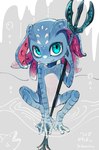 anthro biped blue_body countershade_torso countershading feet fingers kemono male membrane_(anatomy) pseudo_hair striped_body stripes tentacle_hair tentacles toes webbed_feet sasamino league_of_legends riot_games tencent fizz_(lol) marine yordle